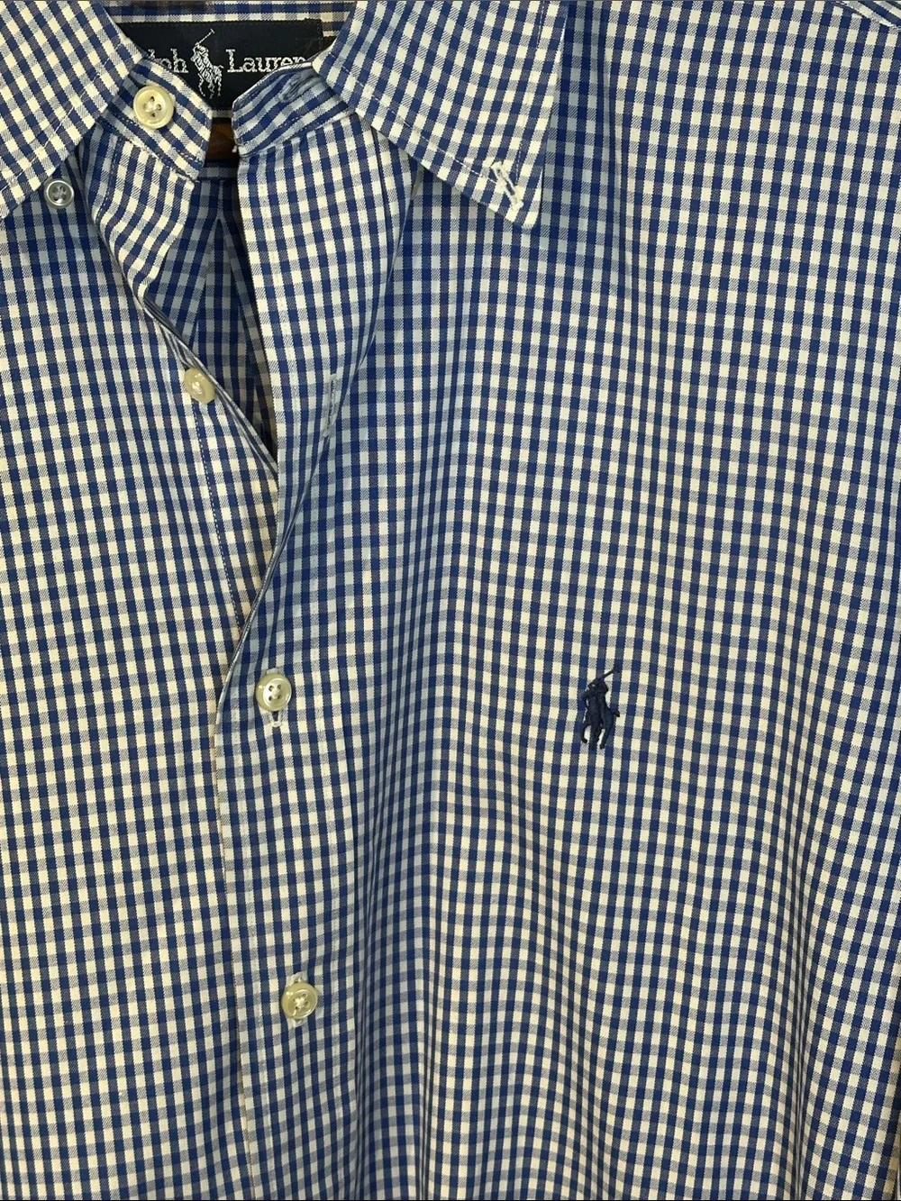 Yarmouth Polo by Ralph Lauren Blue White Gingham Button-Down Shirt